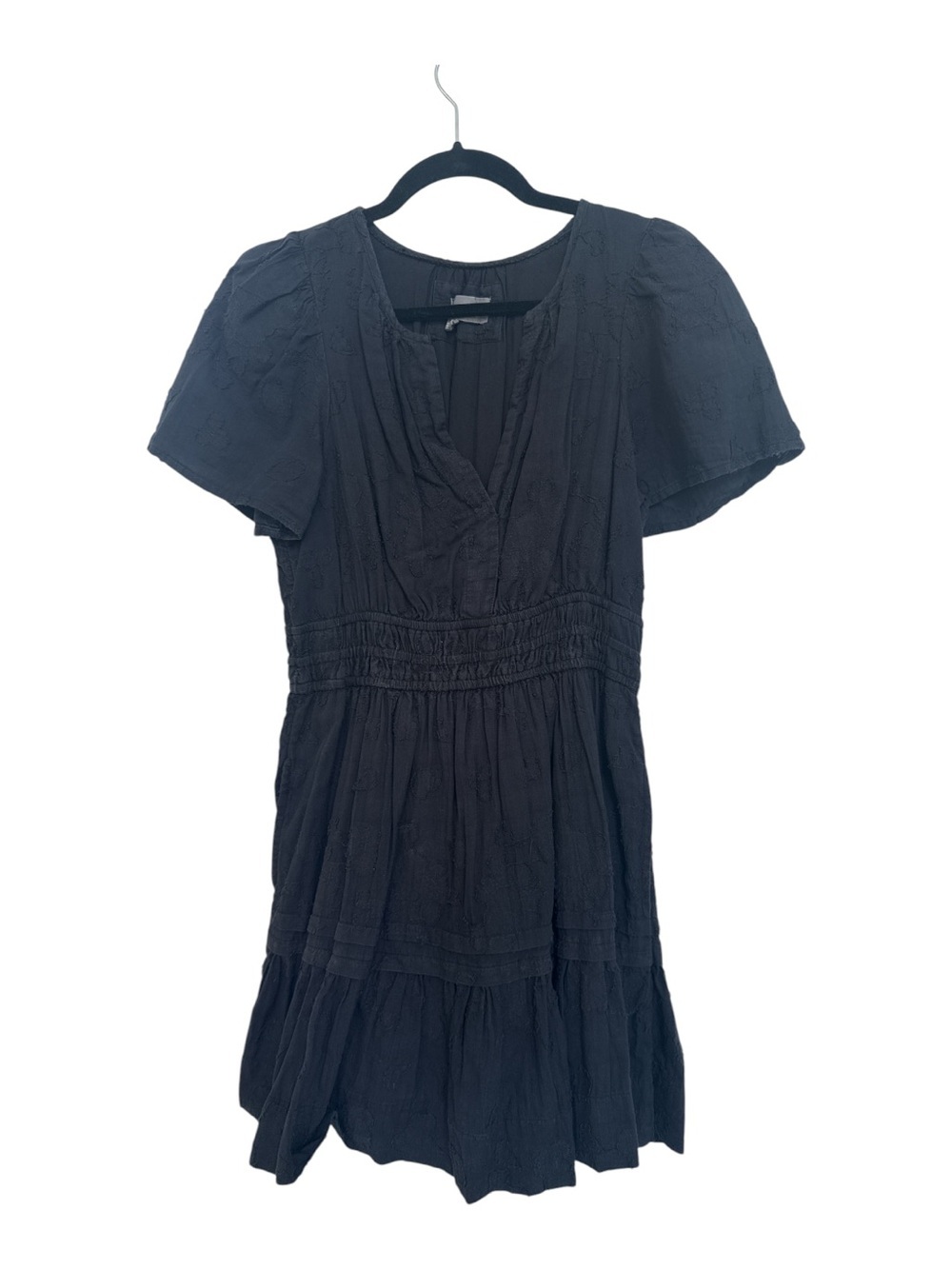 Anthropologie Black Short Sleeve Smocked Waist Dress